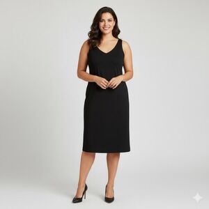 Eileen‎ Fisher Dress Women Large Viscose Stretch Ponte Knit Sleeveless Black LBD